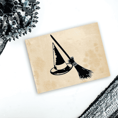 Witch's Hat and Broom Craft Stamp - alternate view