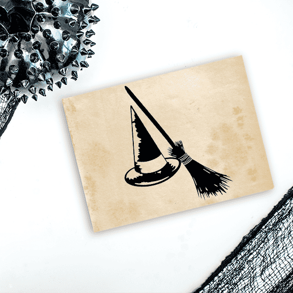 Witch's Hat and Broom Craft Stamp Imprint Example