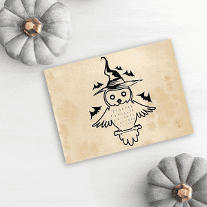 Owl Witch with Bats Craft Stamp Imprint Example
