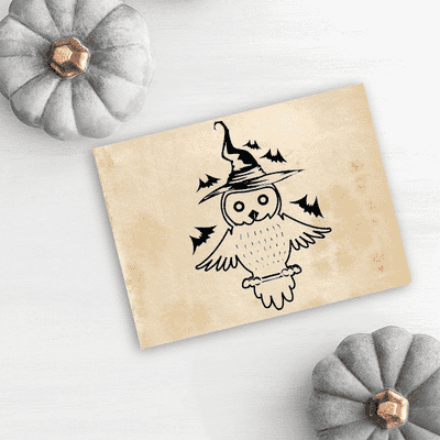 Owl Witch with Bats Craft Stamp - alternate view
