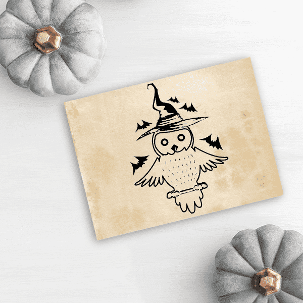 Owl Witch with Bats Craft Stamp Imprint Example