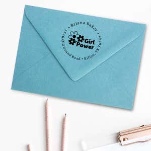 Girl Flower Power Return Address Stamp Imprint Example