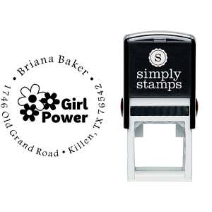 Girl Flower Power Return Address Stamp Body and Design