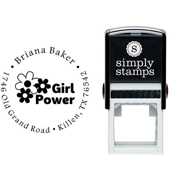 Girl Flower Power Return Address Stamp Body and Design
