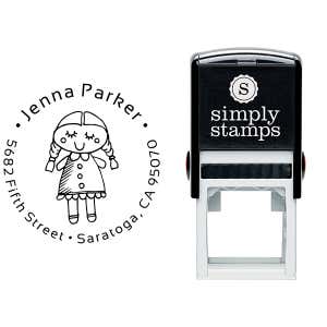 Girl Baby Doll Return Address Stamp Body and Design