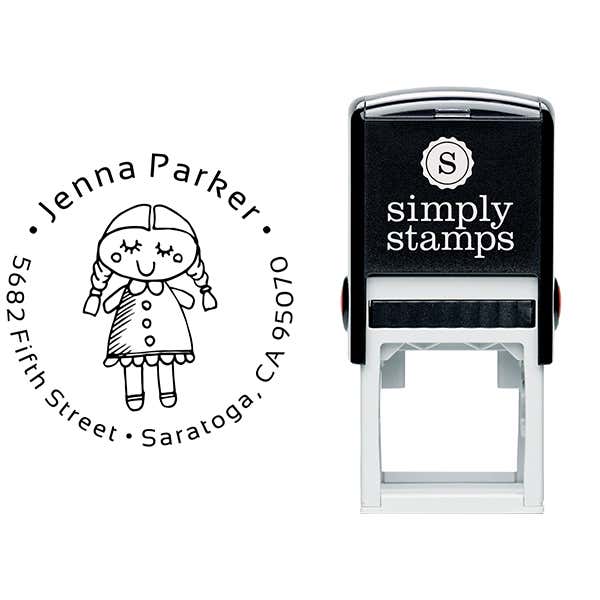 Girl Baby Doll Return Address Stamp Body and Design