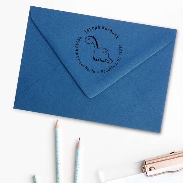 Stuffed Dinosaur Return Address Stamp Imprint Example