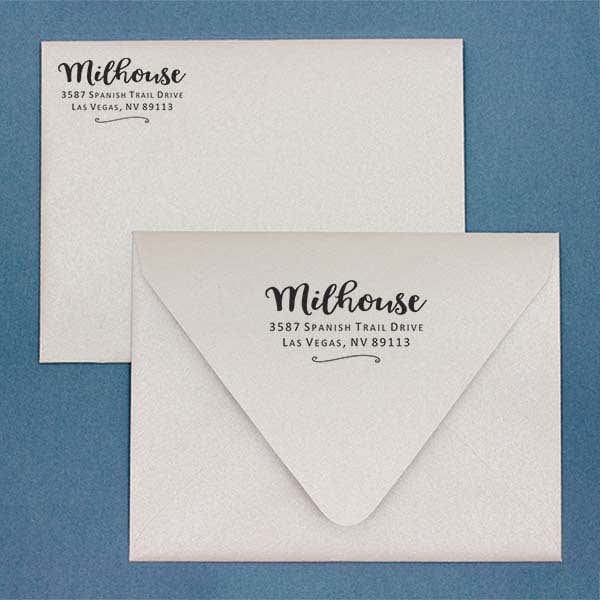 Milhouse Script Return Address Stamp Imprint Example