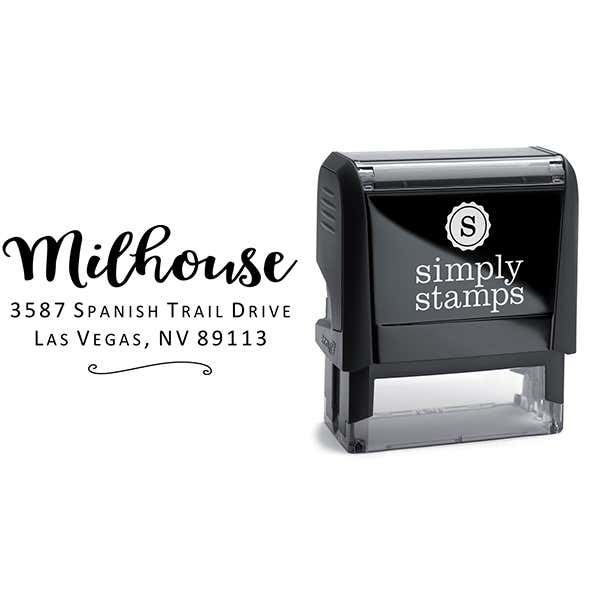 Milhouse Script Return Address Stamp Body and Design