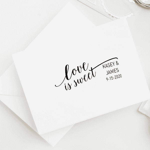 Love is Sweet Wedding Date Rubber Stamp Imprint Example