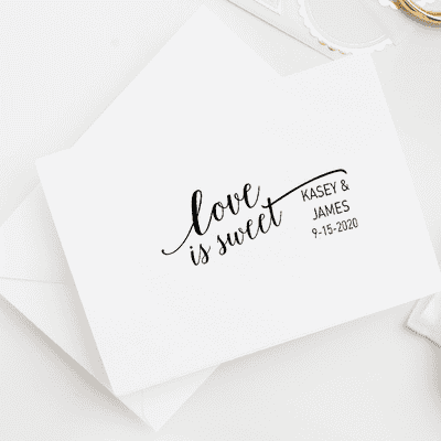 Love is Sweet Wedding Date Rubber Stamp - alternate view