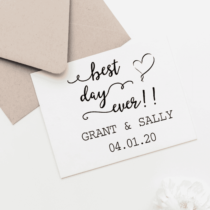 Best Day Ever Wedding Rubber Stamp Imprint Example