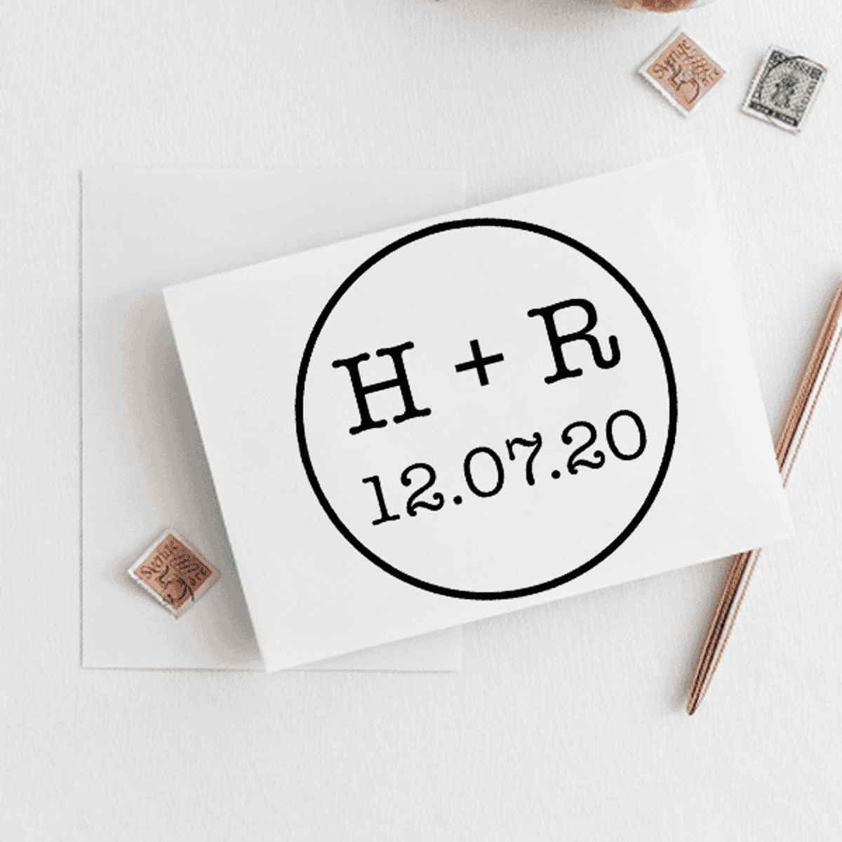 Engaged Couple Circle Wedding Stamp Imprint Example