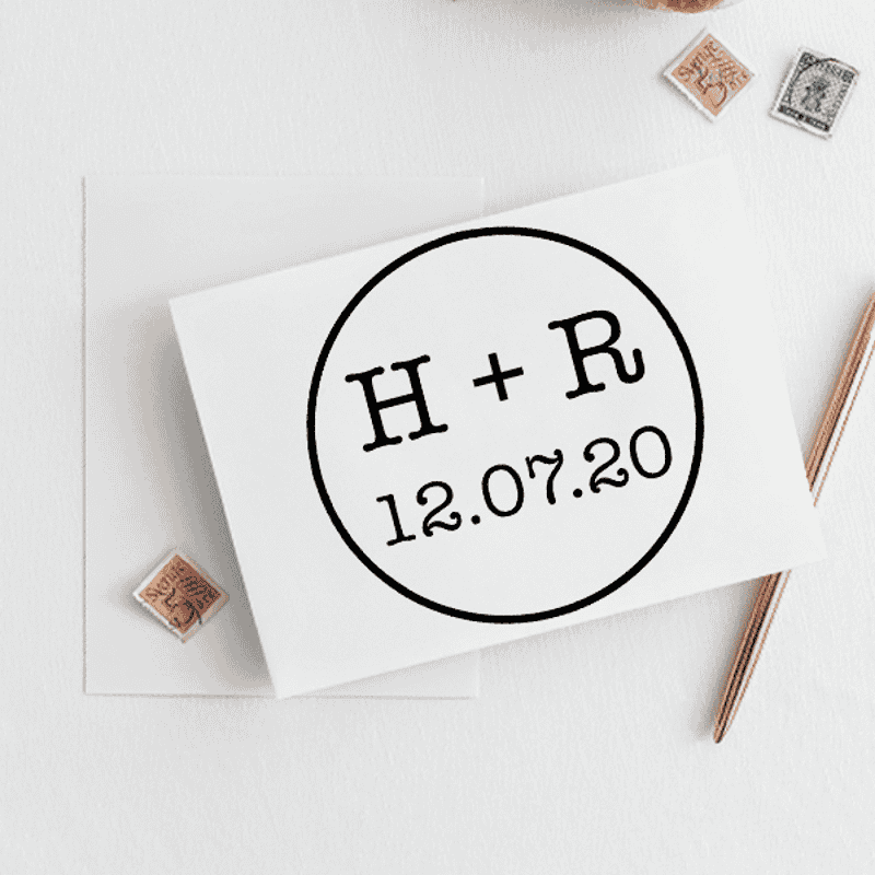 Engaged Couple Circle Wedding Stamp Imprint Example