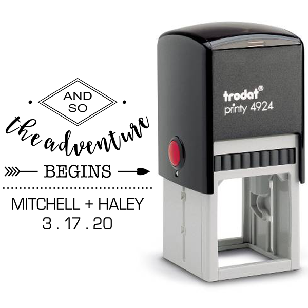 And The Adventure Begins Wedding Stamp Body and Design