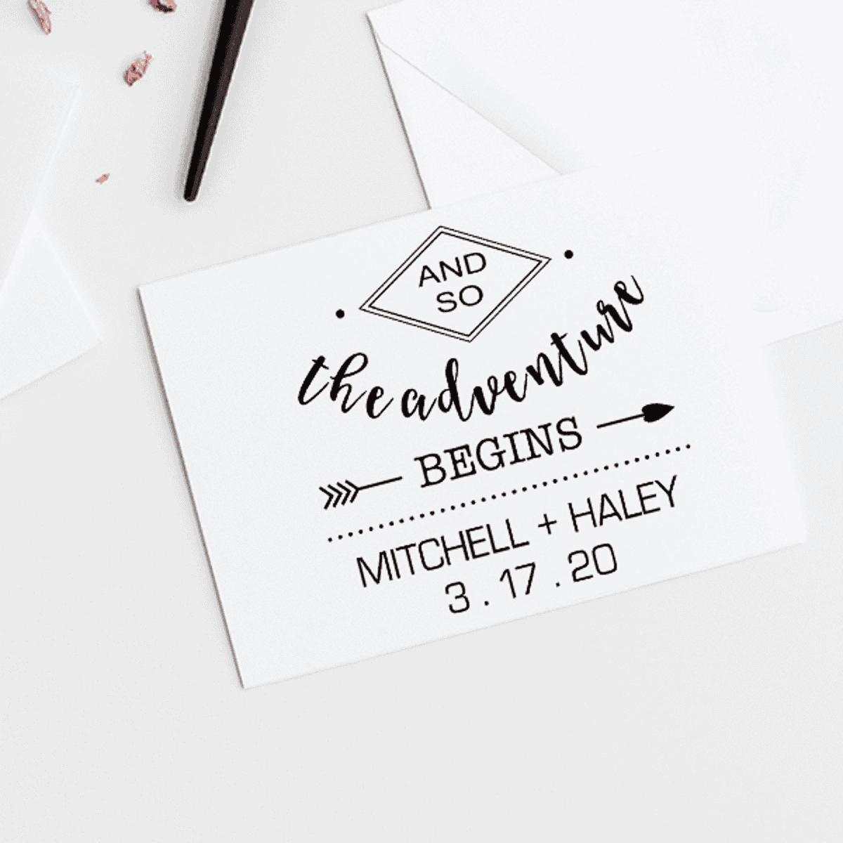 And The Adventure Begins Wedding Stamp Imprint Example