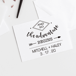 And The Adventure Begins Wedding Stamp Imprint Example