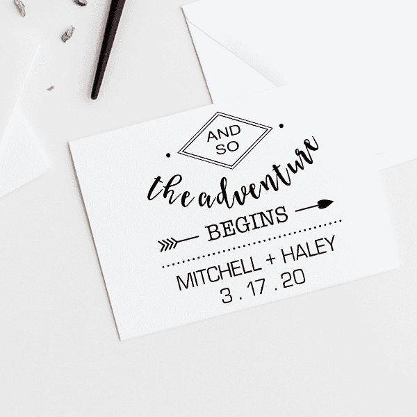 And The Adventure Begins Wedding Stamp Imprint Example