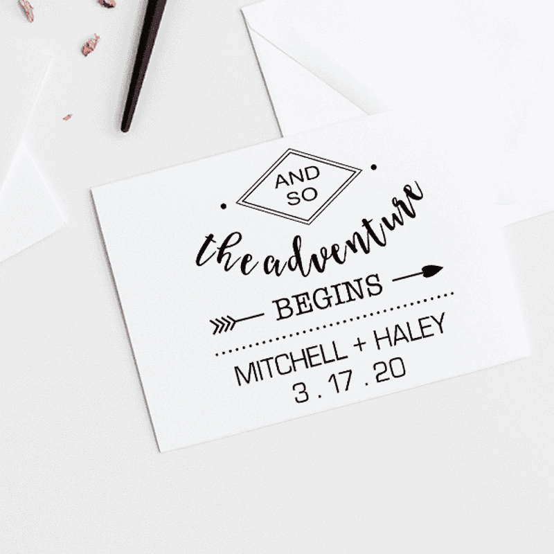 And The Adventure Begins Wedding Stamp Imprint Example