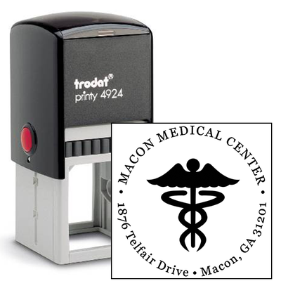 Round Caduceus Medical Address Stamp