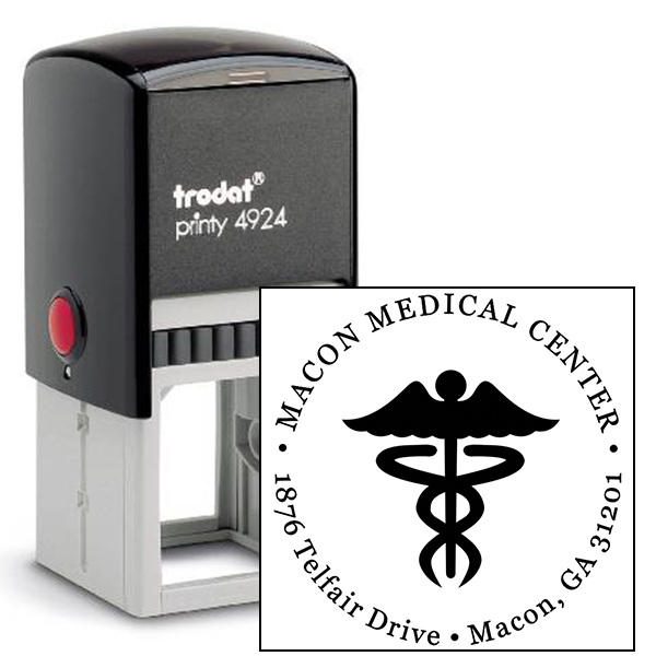 Round Caduceus Medical Address Stamp