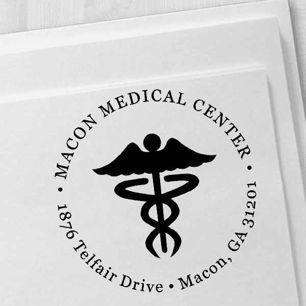 Round Caduceus Medical Address Stamp Imprint Example