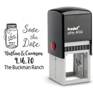 Custom Mason Jar Save the Date Rubber Stamp Body and Design