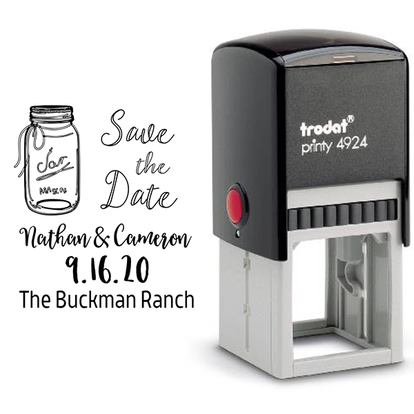 Custom Mason Jar Save the Date Rubber Stamp Body and Design