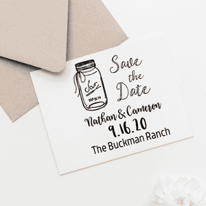Custom Mason Jar Save the Date Rubber Stamp Imprint Example