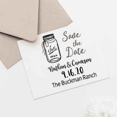 Custom Mason Jar Save the Date Rubber Stamp - alternate view