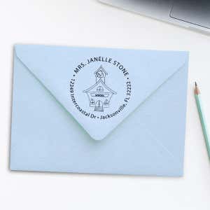 School House Round Teacher Rubber Stamp Imprint Example