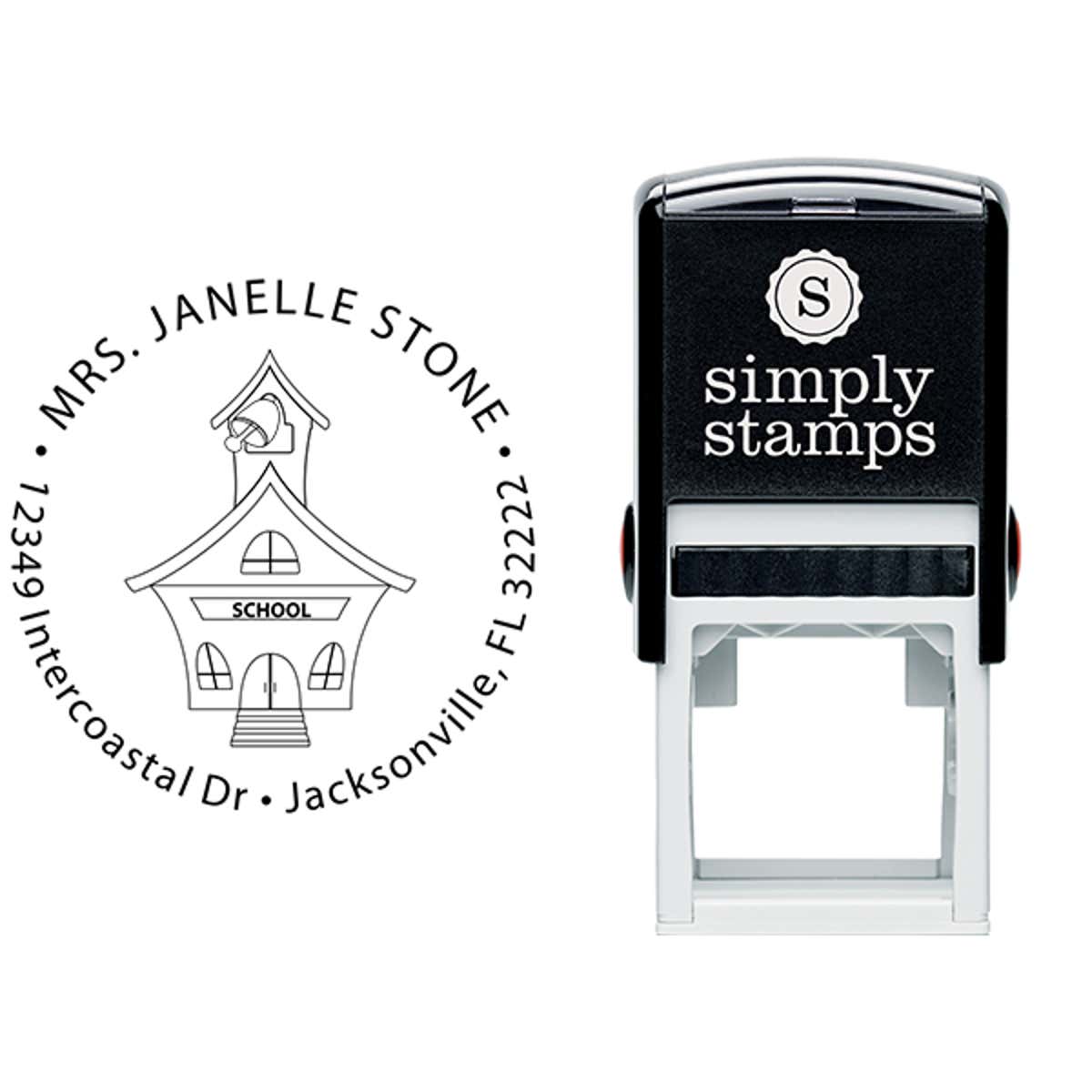 School House Round Teacher Rubber Stamp Body and Design