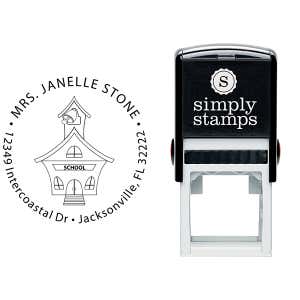School House Round Teacher Rubber Stamp Body and Design