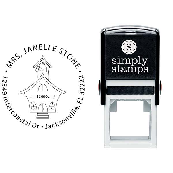 School House Round Teacher Rubber Stamp Body and Design