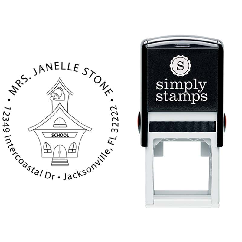School House Round Teacher Rubber Stamp Body and Design