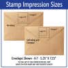 Stamp impression sizes infographic showing size of impressions on envelope