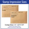 Stamp impression sizes infographic showing size of impressions on envelope