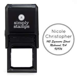 Sycamore Round Address Stamp design over self inking stamp body