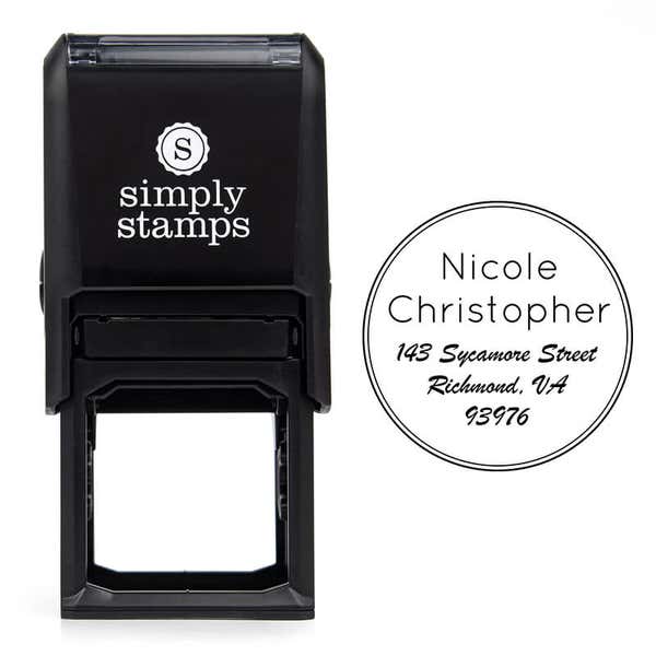 Sycamore Round Address Stamp design over self inking stamp body