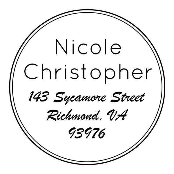 Sycamore Round Address Stamp design on white background