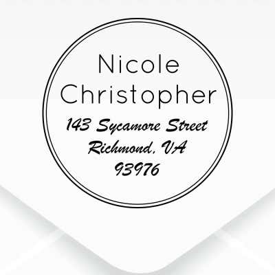 Sycamore Round Address Stamp design close up on an envelope