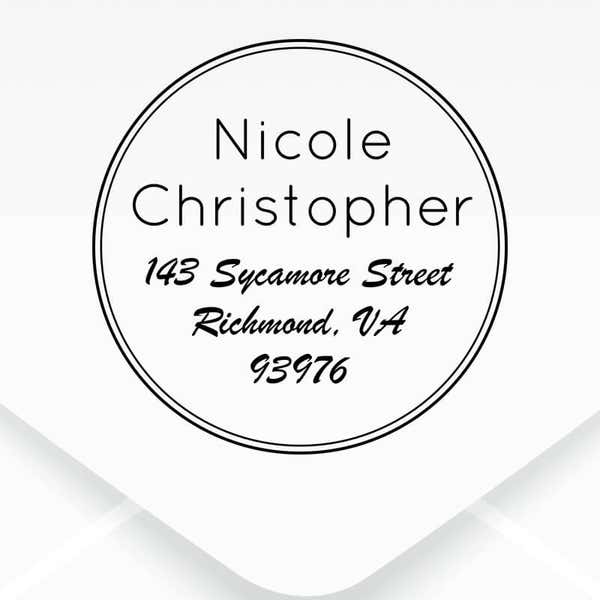 Sycamore Round Address Stamp design close up on an envelope