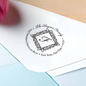 Haynes Diamond Address Stamp impression close up on envelope
