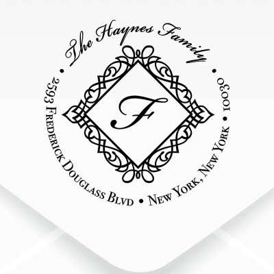 Haynes Diamond Address Stamp design close up on an envelope
