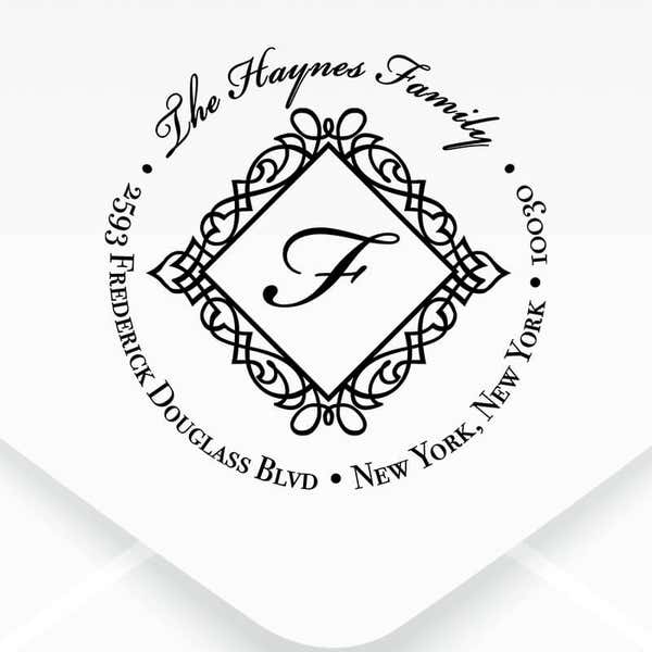 Haynes Diamond Address Stamp design close up on an envelope