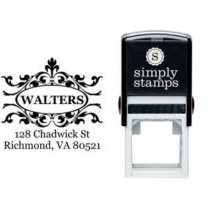 Floral Curve Accent Return Address Stamp Body and Design