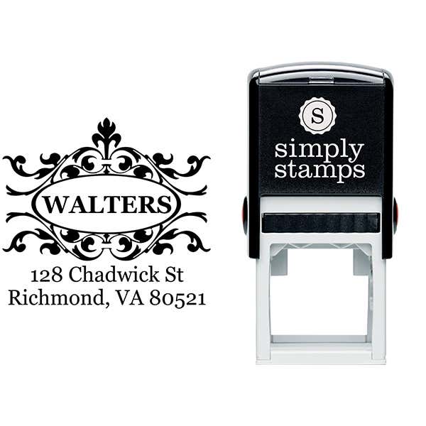 Floral Curve Accent Return Address Stamp Body and Design