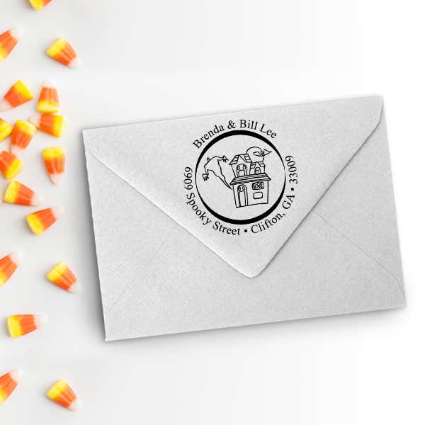 Halloween Spooky Haunted House Return Address Stamp Imprint Example