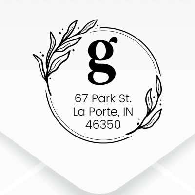 Elegant Botanical Monogram Address Stamp design close up on an envelope