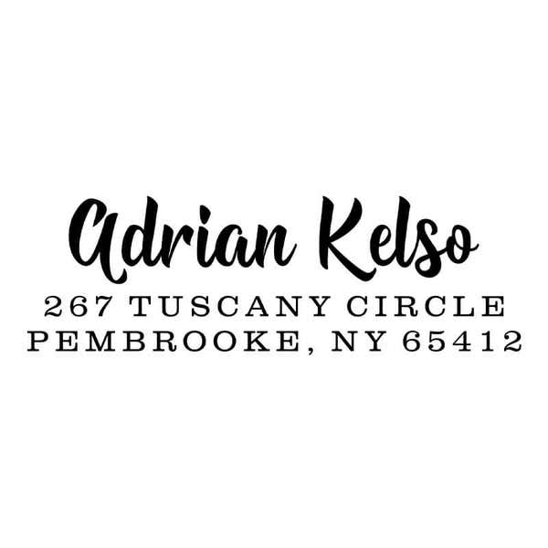 Bold Edgy Script Custom Return Address Stamp design on white background